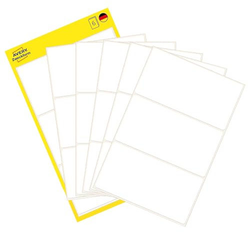 AVERY Zweckform 3081 Haushaltsetiketten selbstklebend (76x39 mm, 18 Aufkleber auf 6 Bogen, Vielzweck-Etiketten für Haushalt, Schule und Büro zum Beschriften und Kennzeichnen) blanko, weiß