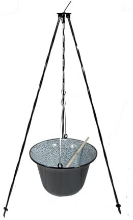 Set Ungarischer 4 L Gulaschkessel Emaille + Dreibein 1,0 m + Gratis Kochlöffel Suppenkessel Hordentopf