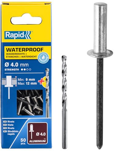 RAPID 5000401, Rivets Etanches, ø 4 x 16 mm, 50 pièces, Forêt inclus Gris