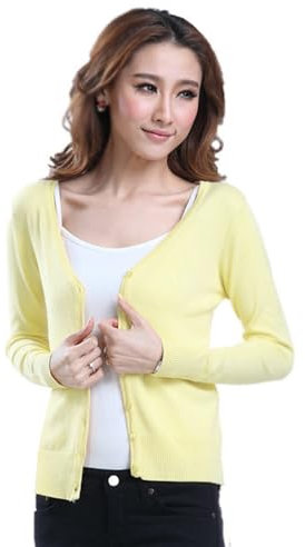 Mooncolour Womens 24 Colors Knit Outwear Autumn Cardigan Sweater, Yellow, UK16