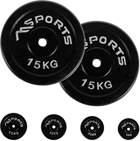 Hantelscheiben Paar Professional aus 100% Gusseisen 5-20 kg Hantel (2 x 15 kg - Schwarz)