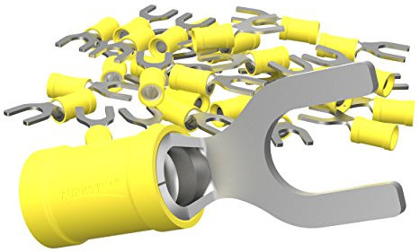 AUPROTEC 50x Fork Connector 4.0-6.0 mm² yellow AWG 12-10 hole-Ø M4 SV Vinyl semi-insulated Spade Crimp Terminals tinned copper Electrical Connectors