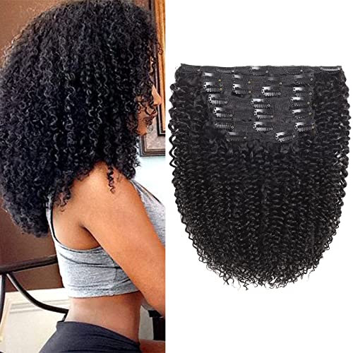 Brasilianisches unbehandeltes Echthaar, 3C 4A, gelockt, Clip-in-Haarverlängerung, Remy-Haar für schwarze Frauen, natürliche Farbe, doppelte Tressen, 10 Stück, 120 g, Fabc-Haar (35,6 cm)