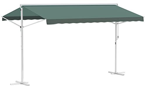 Outsunny Store Double Pente 4 x 3 m Manuel rétractable Inclinaison réglable métal Polyester imperméabilisé Vert foncé