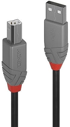 LINDY - Cavo USB 2.0 Tipo A a USB Tipo B, Cavetto USB Anthra Line 2 Metri, Tipo Maschio A/B, Velocità di Trasferimento Dati Speed Fino a 480Mbps per Tastiera, Stampante, Fotocamera, Hard Disk