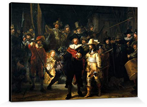 1art1 Van Rijn Rembrandt Poster Die Nachtwache, 1642 Bilder Leinwand-Bild Auf Keilrahmen | XXL-Wandbild Poster Kunstdruck Als Leinwandbild 120x80 cm
