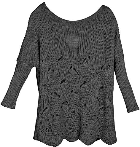 styleBREAKER Damen Oversize Strickpullover Poncho Ajourmuster | 34 cm U-Boot-Ausschnitt, 58 cm lange Ärmel, 60 cm Rückenlänge, lockerer Cape-Schnitt passend für Konfektionsgröße 34 bis 46.