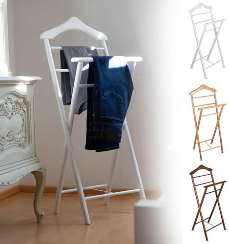 3x Herrendiener Kleiderbutler Kleiderständer Stummer Diener aus Holz klappbar und leicht (Weiß)
