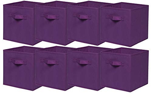 BonChoice Foldable Storage Cubes Boxes with Handle for Home Organization, Fabric Wardrobe Storage Box Organizer Basket Bins for Clothes Toys Towels, Collapsible&Durable (8, Purple)