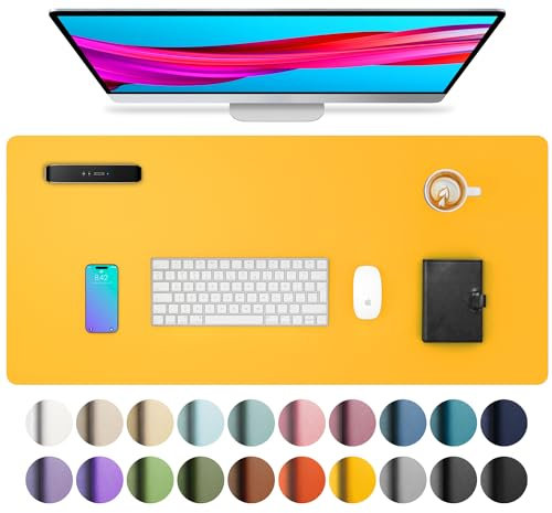 Aothia Schreibtischunterlage,Mauspad mit Leder und Rutchfeste Wildleder,Multifunktionales Office Mousepad Laptop Schreibunterlage,Tisch-Schutz Unterlage für Büro/Home(80x40cm,Zitronengelb)