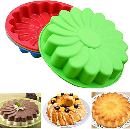 LATRAT 3PCS Moule à Gâteau en Silicone Fleur Moule à Gâteau en Silicone Rond, Moule à Pour Anniversaire, Saint-Valentin, Fête des Mères, Mariages, Réunions d'Amis, Couleur Aléatoire