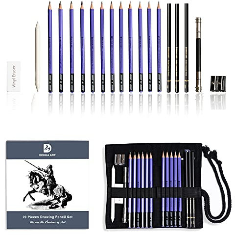 Zeichenstifte und Skizzen-Set, professionelles 20-teiliges Zeichen- und Skizzierstift-Set mit tragbarer Tasche, Skizzenstifte, Zeichnen, Kunstwerkzeug-Kit (lila)