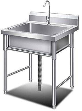 TreeSouth Évier INOX Cuisine 1 Bac Évier sur Pieds en Acier INOX Lavabo Commercial De Cuisine, Évier avec Déflecteur Haut, Support Renforcé, 50x80x100cm