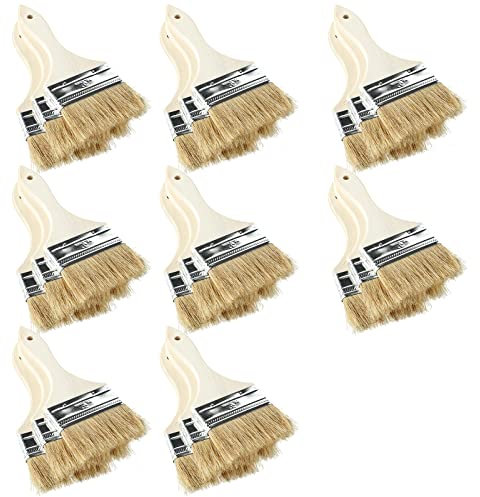 Chip Paint Brushes 3 Inch/76.2mm, 24 Pack Reusable Small Bristle Paint Brushes with Wooden Handle for Trim, Stain, Glues, Gesso in Painting and Varnishing Projects