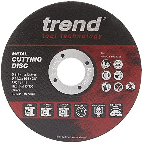 Trend Disco de corte de metal para amoladora angular, 115 m de diámetro, corte delgado de 1 mm, AD/C115/1/M, paquete de 10