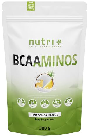 Nutri + BCAA Pulver Pina Colada - Aminosäuren Komplex hochdosiert - BCAAminos Instant Powder vegan - 2:1:1 L-Leucin L-Isoleucin L-Valin 300 g
