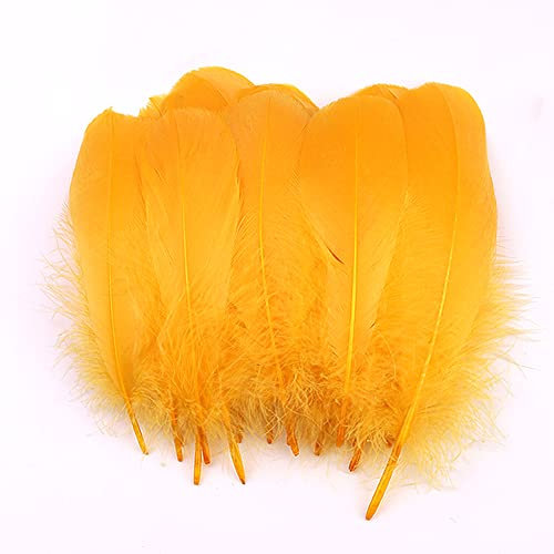 100 Stück Bunte Feder zum Basteln Naturfedern Gänsefedern Indianer Bastelfedern für DIY Kunstwerk Masken Hüte Ohrringe Haarschmucken Traumfänger Hochzeit Karneval Party Dekoration,12-18cm Gold