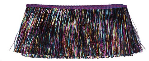 YYCRAFT Lametta-Fransenbordüre, Lametta-Girlande, Tanzkostüm, Fransenbesatz, glänzende Folieneffekt, Party-Dekoration (9,1 m, Regenbogen-Schwarz)