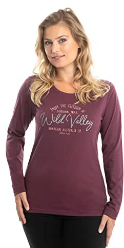 ROADSIGN australia Damen Langarmshirt mit Aufdruck auf der Vorderseite und Rundhalsausschnitt, Sweater aus 100 Prozent Baumwolle Bordeaux, S