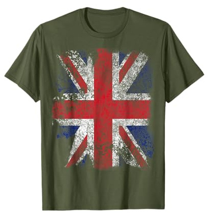 Olivgrün Union Jack Britische Flagge England Großbritannien Vintage T-Shirt
