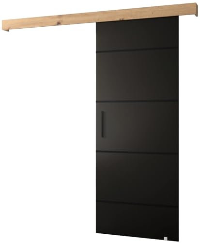 MEBLE KRYSPOL Salwador 4 Schiebetürsystem mit Schienenabdeckung - Zierstreifen - Wandschiebetüren für Innenräume - Loftartige Einbautüren - Solide Konstruktion - 90 x 204 cm - Schwarz