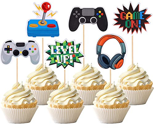 36 PCS Video Game Cupcake Toppers Game On Controllers Cupcake Picks GamePad Cake Decorations for Game Theme Baby Shower Kids Boys Girls Birthday Anniversary Party Decorations Supplies