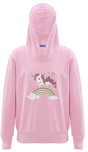TiaoBug Mädchen Sweatshirt Langarm Pullover Pulli Shirt mit Pailletten Einhörner Aufdruck Warme Oberteile Kinder Prinzessin Winter Herbst Outfits gr. 98-152 Rosa J 134-140
