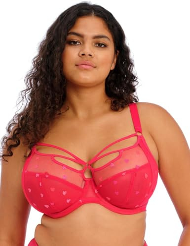 Elomi Women's Sachi Strappy Underwire Plunge Bra, Opaque, Red Confetti, 34JJ US