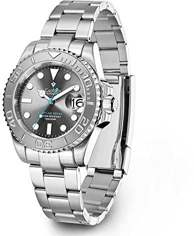 CADISEN Herren automatische Automatikuhr Elegante lässige Business mechanische Uhr mit Saphirglas Edelstahl Armband (Grey)