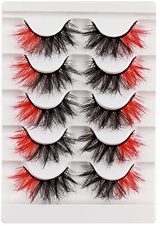 Falsche Wimpern Bunte Fluffy Wispy Natürliches Volumen Farbige Faux Nerz Wimpern 20MM Valentines Festival Stile Dramatische 3D Effekt Farbe gefälschte Wimpern für Neujahr Cosplay Party Bühne (Red)