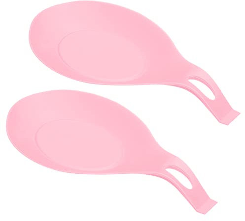 sourcing map Silicone Spoon Rest, 7.68 x 3.74 Heat Resistant Kitchen Utensil Holder Spatula Ladle Rest for Counter Stove Top, Pink 2Pcs