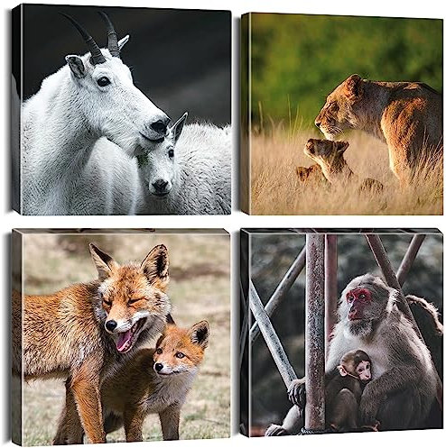 Artscope 4 Pièces Impression sur Toile - Animaux des Prairies Africaines Impression sur Toile Décoration Murale pour Chambre Peintures à l'huile pour Maison Bain Salon Chambre Restaurant 30x30cm