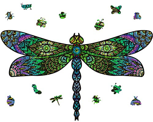 GLOBLELAND 120Pcs Dragonfly Wooden Jigsaw Puzzles for Adults 13.8x8.3inch Insect Dragonfly Wooden Puzzle Colorful Animals Shaped Wood Puzzles for Anniversary Birthday Gift