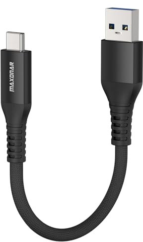 Maxonar USB C Kabel Kurz 20cm/0.2M 1Pack 10Gbps USB3.2 Gen2 Datenkabel Typ C Android Auto QC3.0 3.1A USB A auf C für Samsung Note20 Galaxy S23/S22/S21 Z Flip 5 Tab 9 Pixel 8 Pro OnePlus 11 Schwarz