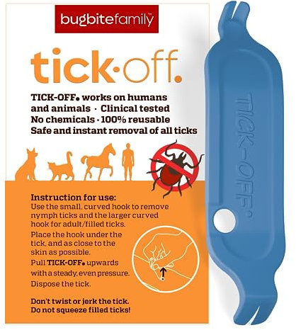 tick-off® Pinza brevettata per zecche umane, con 2 misure, gancio per zecche e manico ergonomico, double face, per cani, gatti, cavalli, clinicamente testato, confezione singola blu