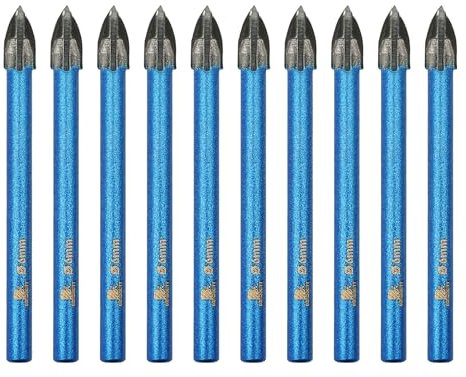 BRSCHNITT Lot de 10 forets à maçonnerie 6,35 mm avec pointes en carbure pour pots, bouteilles, céramique, carrelage, verre, brique, céramique, tige ronde