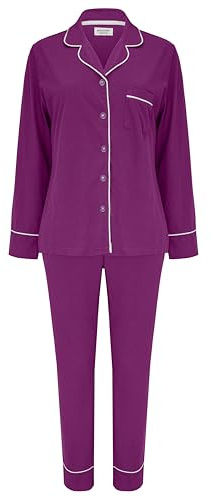 SNOOZE OFF Damen Schlafanzug | 2-Teiliges Pyjama Set in violett | Langarm Oberteil & Lange Hose | 100% Baumwolle