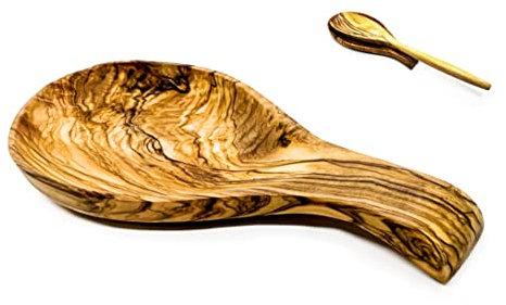 Kityemo Olive Wooden Spoon Rest Cooking Spoon Holder Organizer Heat-Resistant Wood Utensil Rest, Spoon Holder for Stove Top, Kitchen Utensil Holder for Ladles, Turner, Brush, Spatula& Mor