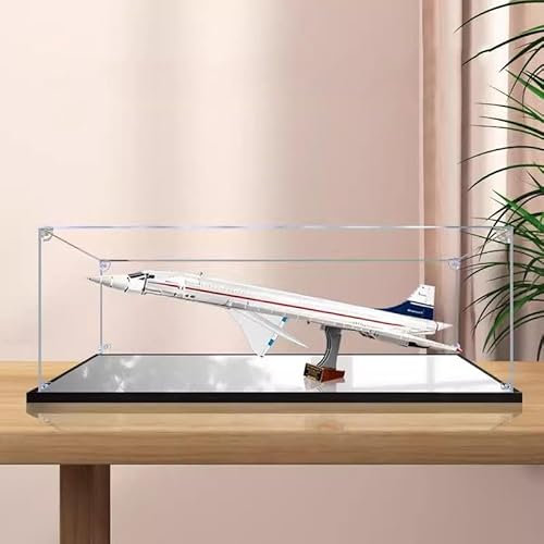 Yglophic Acrylic Display Case for Lego 10318 Concorde, Display Stand Box with Black Base, Dustproof Storage Box Presentation Box for Minifigures Toy Collection (110*45*30cm） B,2MM
