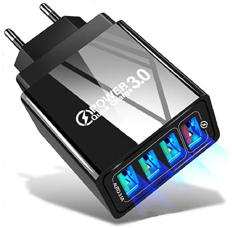 Caricatore USB, P37 Caricabatterie Muro Multiplo Carica Rapida, Quick Charger 3.0 40W 6A 4 Porte Alimentatore Presa da Parete Ricarica Rapida QC 3.0 per Samsun, Xiaomi, Realme, Huawei, Oppo