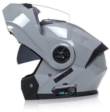 Bluetooth IntéGré Modulable Casque Moto,Flip-Up Casque avec Double Visière Casque Moto Intégral Casque Scooter Moto Anti-BuéE Double Miroir Homme Femme Casque ECE Homologué