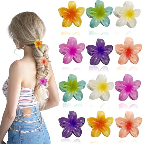 Hebterrka 12 Stücke 1,57 Zoll Blumenklauenklammer, Preppy Blumen Haarspange, Hawaiianische Plumeria Haarspange, Hawaii Haarschmuck Für Dickes & DüNnes Haar