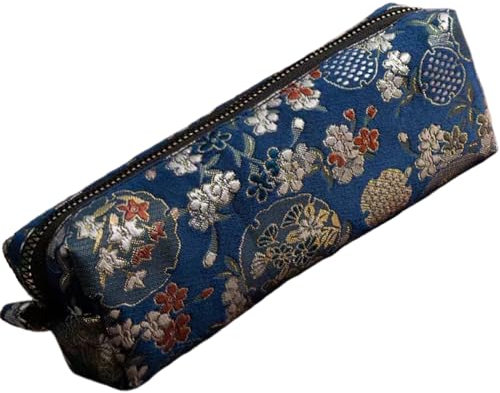 Uoocg Retro Federmäppchen aus Brokat Mäppchen Groß Erwachsene Federtasche Für School College Studenten Mädchen(Navy blau)