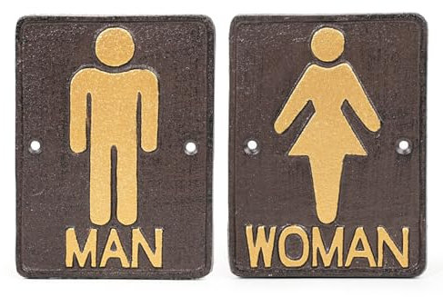 Sungmor Lot de 2 panneaux de porte en fonte pour toilettes rustiques hommes et femmes, panneaux décoratifs vintage pour salle de bain publique, toilettes, plaques murales en métal pour bureau,