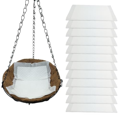12Pack Self Watering Liners for Hanging Plants Basket,10 X 14” Plant Basket Insert Watering Devices Coconut Liner Auto Watering Mat for Outdoor Window Box Pot (12, White)