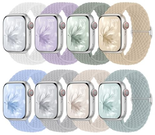 8 cinturini intrecciati, compatibili con Apple Watch 38 mm, 40 mm, 41 mm, 42 mm, 44 mm, 45 mm, 46 mm, elastico in tessuto di nylon per Apple Watch 10 9 SE 8 7 6 5 4 3 2 1