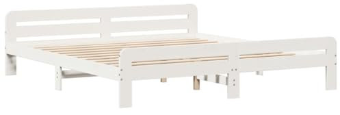 vidaXL Massivholzbett, Holzbett mit Kopfteil Fußteil Lattenrost, Doppelbett für Schlafzimmer, Bett Bettgestell, Weiß 200x200cm Kiefernholz