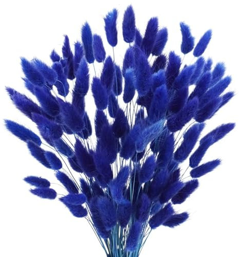 Lot de 50 herbes de la pampa séchées - 45 cm - Fleurs séchées - Blanc naturel - Pour vase, arrangement de mariage, fête, maison, hôtel, décoration - Bleu foncé