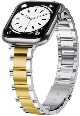 wutwuk Schmales Metall Armband Kompatibel mit Apple Watch 42mm(S11/10) 41mm 40mm 38mm, Damen Slimes Edelstahlarmband Dünnes Ersatzarmband für iWatch Series 11 10 9 8 7 6 5 4 3 2 1 SE Silber Gold