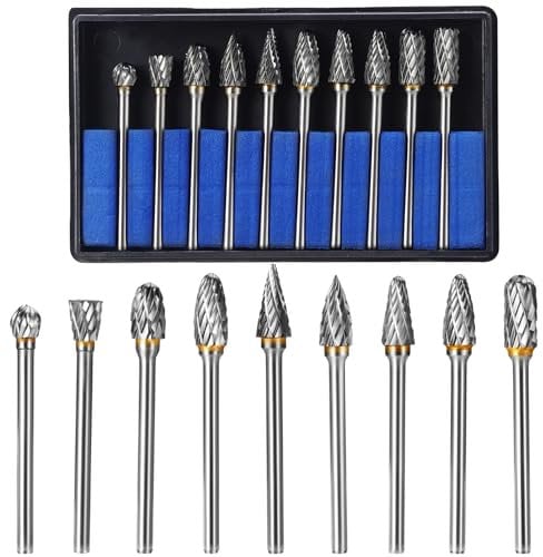 Faankiton 10PCS Tungsten Carbide Rotary Burrs, Carbide Die Grinder Bits Compatible with Dremel, Metal Grinding Bit, Wood Carving Drill Bit, Rotary Burr Drill Bit, Die Grinder Bits Rotary File